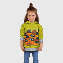 Толстовка-худи детская Хэллоуин - коты в тыквах, цвет: 3D-меланж — фото 2