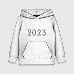 Толстовка-худи детская Новогодние снежинки 2023, цвет: 3D-белый