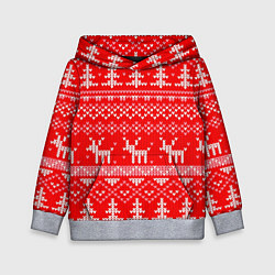Толстовка-худи детская Рождественский красный свитер с оленями, цвет: 3D-меланж
