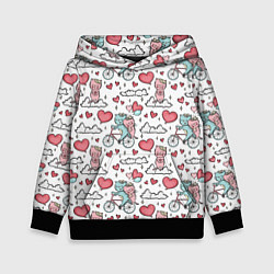 Толстовка-худи детская Влюблённые кот и кошка на велосипеде, цвет: 3D-черный