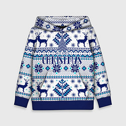 Толстовка-худи детская Happy new year, merry christmas, цвет: 3D-синий