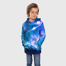 Толстовка-худи детская Космос - планета и яркая звезда, цвет: 3D-синий — фото 2