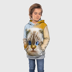 Толстовка-худи детская Кошка породы шотландская вислоухая косоглазая, цвет: 3D-меланж — фото 2