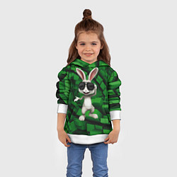 Толстовка-худи детская Прикольный заяц в тёмных очках, цвет: 3D-белый — фото 2