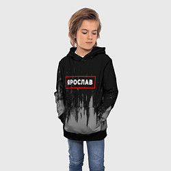 Толстовка-худи детская Ярослав - в красной рамке на темном, цвет: 3D-черный — фото 2