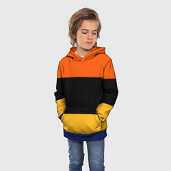 Толстовка-худи детская Полосатый оранжевый с черной и белой полосой, цвет: 3D-синий — фото 2