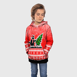 Толстовка-худи детская С новым годом - котик и ёлка, цвет: 3D-черный — фото 2