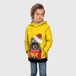 Толстовка-худи детская Криповый енот-санта с подарком, цвет: 3D-черный — фото 2