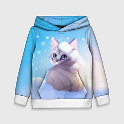 Толстовка-худи детская Заснеженный котик, цвет: 3D-белый