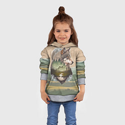 Толстовка-худи детская Портрет волка в технике двойной экспозиции, цвет: 3D-меланж — фото 2