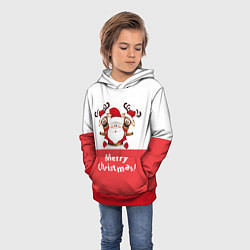Толстовка-худи детская Дед Мороз с оленями, цвет: 3D-красный — фото 2