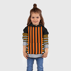 Толстовка-худи детская Полосатый узор в красных оранжевых тонах на черном, цвет: 3D-меланж — фото 2
