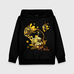 Толстовка-худи детская Золотой мир павлина, цвет: 3D-черный