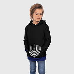 Толстовка-худи детская Белая менора для праздника огней, цвет: 3D-синий — фото 2