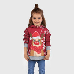 Толстовка-худи детская Новогодний олень и снежинки, цвет: 3D-меланж — фото 2