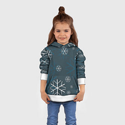 Толстовка-худи детская Белые снежинки на синем фоне, цвет: 3D-белый — фото 2