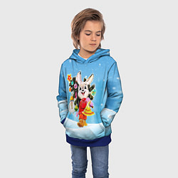 Толстовка-худи детская Зайчик с советских открыток, цвет: 3D-синий — фото 2