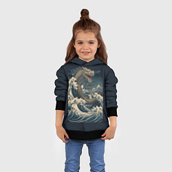 Толстовка-худи детская Морской дракон в японском стиле, цвет: 3D-черный — фото 2