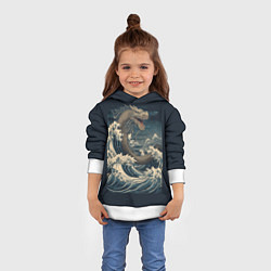 Толстовка-худи детская Морской дракон в японском стиле, цвет: 3D-белый — фото 2