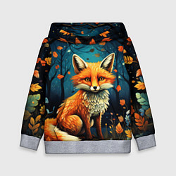Толстовка-худи детская Лиса в Folk Art стиле, цвет: 3D-меланж