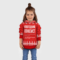 Толстовка-худи детская Новогодний хоккеист: свитер с оленями, цвет: 3D-красный — фото 2