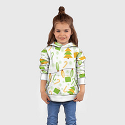 Толстовка-худи детская Желто-зеленые гирлянды с елочками и подарками, цвет: 3D-белый — фото 2