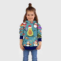Толстовка-худи детская Новогодний авокадо, цвет: 3D-синий — фото 2