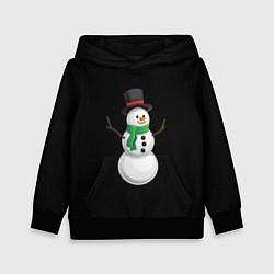 Толстовка-худи детская Новогодний снеговик с шарфом, цвет: 3D-черный