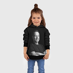 Толстовка-худи детская Илон Маск, портрет, цвет: 3D-черный — фото 2