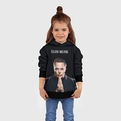 Толстовка-худи детская Илон Маск, портрет на черном фоне, цвет: 3D-черный — фото 2
