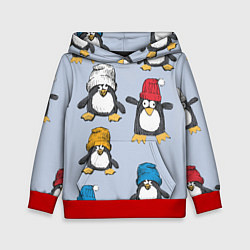 Толстовка-худи детская Смешные пингвины, цвет: 3D-красный