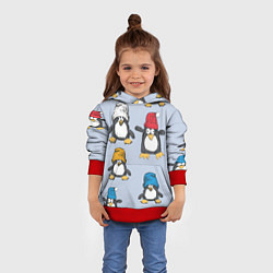 Толстовка-худи детская Смешные пингвины, цвет: 3D-красный — фото 2
