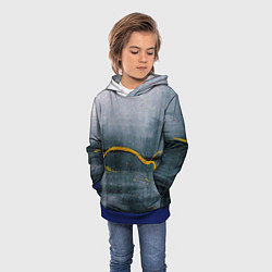 Толстовка-худи детская Серо-светлый абстрактный туман и краски, цвет: 3D-синий — фото 2