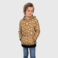 Толстовка-худи детская Бежево-коричневый звёздочный паттерн, цвет: 3D-черный — фото 2
