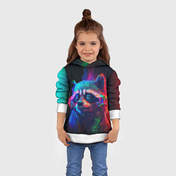 Толстовка-худи детская Енот в неоновой дымке, цвет: 3D-белый — фото 2