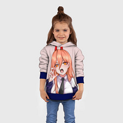 Толстовка-худи детская Человек - бензопила Пауэр с рогами, цвет: 3D-синий — фото 2