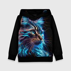 Толстовка-худи детская Неоновый кот искрящий молниями, цвет: 3D-черный