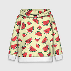 Толстовка-худи детская Кусочки арбуза на желтом фоне, цвет: 3D-белый