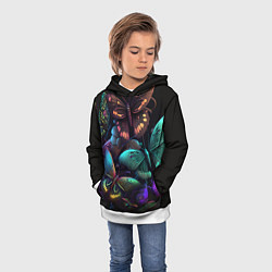 Толстовка-худи детская Разные неоновые бабочки, цвет: 3D-белый — фото 2