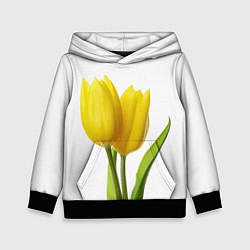 Толстовка-худи детская Желтые тюльпаны на белом, цвет: 3D-черный