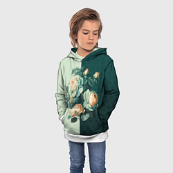 Толстовка-худи детская Розы на зеленом фоне, цвет: 3D-белый — фото 2
