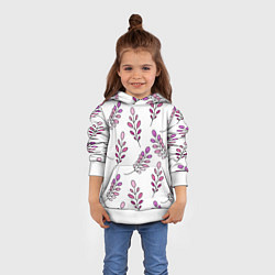 Толстовка-худи детская Дудл листья на белом - паттерн, цвет: 3D-белый — фото 2