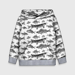 Толстовка-худи детская Паттерн на каждый день о рыбалке, цвет: 3D-меланж