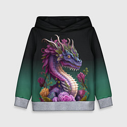 Толстовка-худи детская Неоновый дракон с цветами, цвет: 3D-меланж