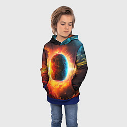 Толстовка-худи детская Планета в огненном космосе, цвет: 3D-синий — фото 2