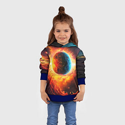 Толстовка-худи детская Планета в огненном космосе, цвет: 3D-синий — фото 2