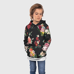 Толстовка-худи детская Букеты цветов на черном фоне, цвет: 3D-белый — фото 2