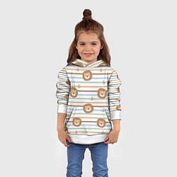 Толстовка-худи детская Лев и якори: полосы - паттерн, цвет: 3D-белый — фото 2