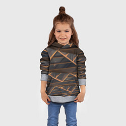 Толстовка-худи детская Объёмные оранжевые линии и серые фигуры, цвет: 3D-меланж — фото 2