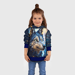 Толстовка-худи детская Волк на синем фоне, цвет: 3D-синий — фото 2